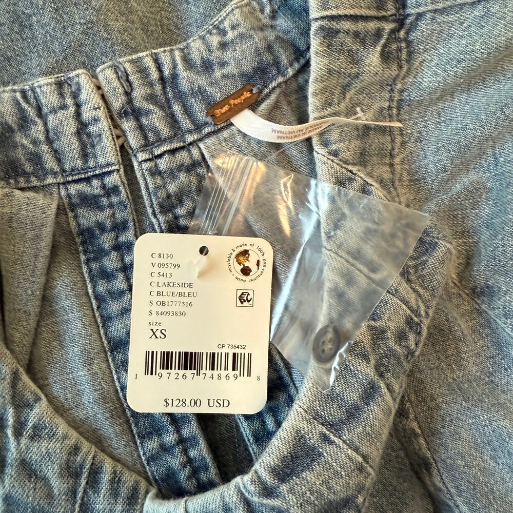 free people marcel mini blue wash denim dress / lakeside women size x-small xs - Picture 7 of 9